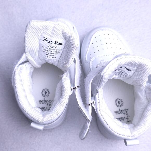 First Steps White Silver Heart High Top Sneakers Baby/Infant/Walker, Size 4 - Picture 5 of 7
